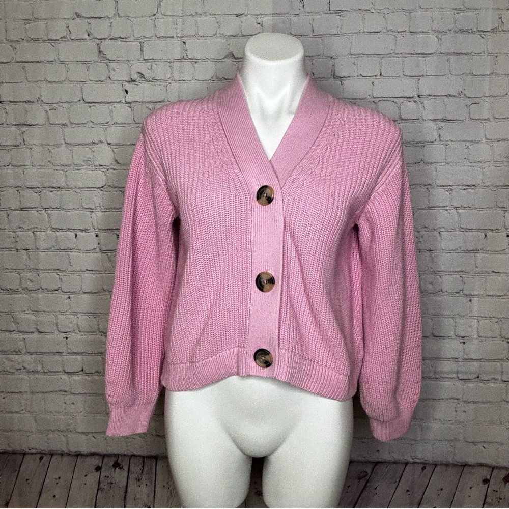 H&M Lavender Pink Chunky Knit Button-Up Cropped Cardigan Size XS - Picture 3 of 9